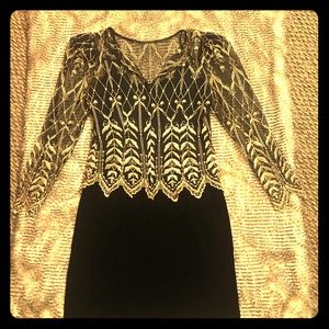 Cache black velvet and lace evening dress